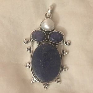 NIB Sterling Silver Amethyst & Pearl Pendant